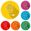 Intelligent power icon. Brain, plug icon with long shadow