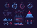 Intelligent technology hud interactive panel. Data screen with charts, diagrams. Vector futuristic ui infographics on