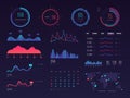 Intelligent technology hud vector interface. Network management data screen with charts and diagrams