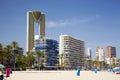 The Intempo building dominates the skyline at Benidorm beach in Spain