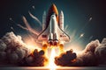 Intense blastoff of futuristic space shuttle with modern propulsion technology from a launchpad Royalty Free Stock Photo
