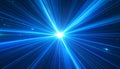 Intense blue light explosion with numerous sharp rays emanating from a bright white core against a dark cosmic Royalty Free Stock Photo