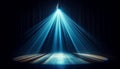 Intense Blue Spotlight on Stage with Curtains Background Dramatic Lighting Illumination Effects Theatrical Production Presentation Royalty Free Stock Photo
