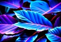 intense blue and violet tropical plant glowing neon