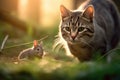 Intense Chase between Cat and Rat in Morning Forest