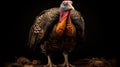 Intense Chiaroscuro Portrait Of Colorful Turkey With Bold Feathers