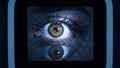 Human eye with digital grid overlay for biometric scanning. Royalty Free Stock Photo