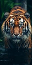 Intense Close-up: Majestic Tiger In Moody Waters