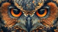 Intense Close up Portrait of Majestic Owl with Vibrant Orange Eyes Wildlife Photography for Wall Art and Background Royalty Free Stock Photo