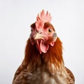 Intense Close-up Portraiture Of A Chicken On A White Background