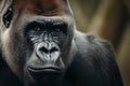 Intense close-up of a silverback gorilla's face with a thoughtful expression. Royalty Free Stock Photo