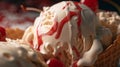 Intense Close-ups Of Ice Cream Cone With Cherry Sauce