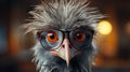 Intense Close-ups Of A Photorealistic Ostrich With Spectacles
