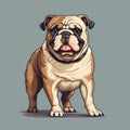 Intense Color Bulldog Cartoon: Cute English Bulldog In 8bit Style