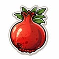Intense Color Pomegranate Cartoon Sticker With Organic Material Style