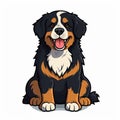 Intense Color Saturation Bernese Mountain Dog: Cute Cartoon Illustration