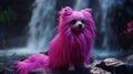 Intense Colorful Pink Dog In Rain By Fantastical Creature Artist