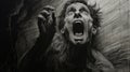 Intense Dark Drawing Of A Screaming Man In The Style Of Noah Bradley Royalty Free Stock Photo