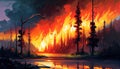Intense Digital Painting of a Forest Fire, Made with Generative AI
