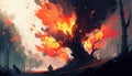 Intense Digital Painting of a Forest Fire, Made with Generative AI