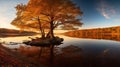 Intense And Dramatic Autumn Tree Reflection At Sunset - Hd Photo Royalty Free Stock Photo