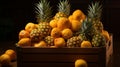 Intense And Dramatic Lighting: Oranges And Pineapples For Delivery Food And Product Photography