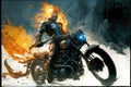 Ghost rider on fire on a motorcycle