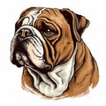 Intense And Elegant English Bulldog Dog Illustration In Dark White And Light Brown