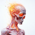 Intense Emotion: Atomic Burning Skeleton Sculpture In Pointillism Style