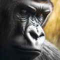 Intense eyes close up of a silverback king gorillas compelling face