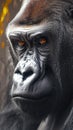 Intense eyes close up of a silverback king gorillas compelling face