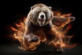 Intense Ferocious bear, amidst a fiery background illuminated by flames