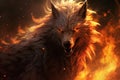 Intense Fiery wolf fantasy. Generate Ai