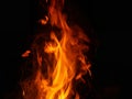 Intense Fire Flames Against a Dark Background, Emphasizing Warmth and Energy. Royalty Free Stock Photo