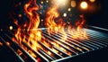 Intense Flames on Barbecue Grill Close-Up, AI Generated