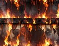 Intense Flames Consuming a Dark Textured Wall Creating Abstract Patterns of Fire and Heat Royalty Free Stock Photo