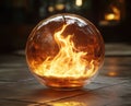 Intense flames contained within a clear glass sphere Royalty Free Stock Photo