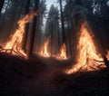 Foreboding Flames Amongst Trees Royalty Free Stock Photo