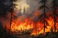 Intense flames from a massive forest fire. Generative AI Royalty Free Stock Photo