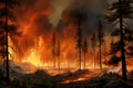 Intense flames from a massive forest fire. Generative AI Royalty Free Stock Photo