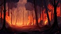 Intense flames from a massive forest fire. Flames light up the night as they rage thru pine forests and sage brush