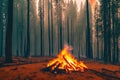 Intense flames from a massive forest fire, generative ai. Flames light up the evening as they rage thru pine forests and sage