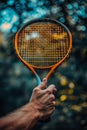 Intense focus athlete s hands firmly grasping racket for forehand shot in summer olympic games