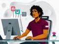 Intense Focus: A Boldly Colored Computer Icon Cartoon Illustration Capturing an All Day Work Session Royalty Free Stock Photo
