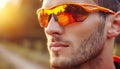 Intense focus cyclist s eyes behind sunglasses, symbolizing concentration in olympic sport