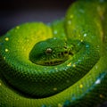 Intense Gaze of a Coiled Emerald Snake Royalty Free Stock Photo