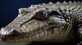 Intense Gaze of a Crocodile, Close up of crocodile face with Vivid Detail and Deep Blue Backdrop