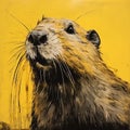 Intense Gaze: Glorious Yellow Ground Beaver Painting In David Yarrow Style