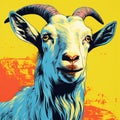 Intense Gaze: Goat Head In Butcher Billy Pop Art Style Royalty Free Stock Photo