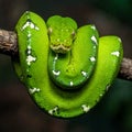 Intense Gaze of a Green Tree Python on a Branch Royalty Free Stock Photo